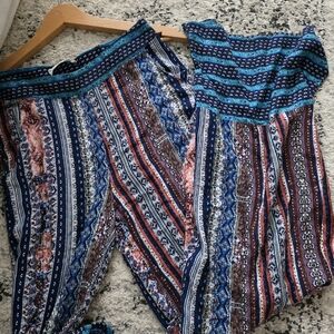 Wideleg Boho Patterned Pants Womens S Tilly Anne Blue Multicolor
